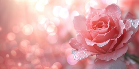 Poster - A beautiful pink rose covered in glistening water droplets. Perfect for adding a touch of elegance to any project