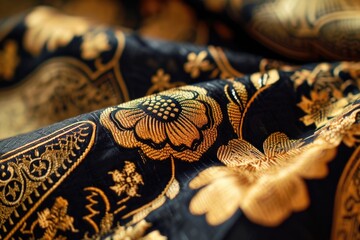 Poster - A close-up view of a black and gold fabric. Suitable for various design projects