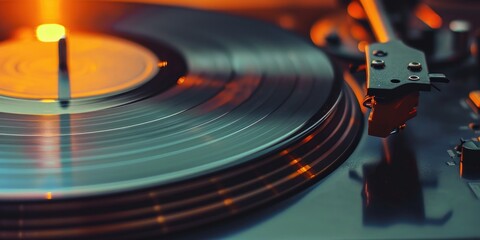 Aufkleber - A detailed view of a record spinning on a turntable. Perfect for music enthusiasts and vintage lovers