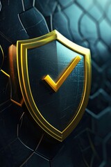 Aufkleber - A gold and black shield with a check mark symbol on it. Can be used to represent success, achievement, or approval