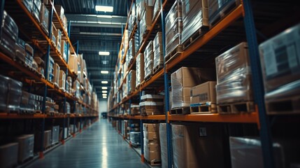 Poster - A large warehouse filled with numerous boxes. Perfect for illustrating storage, logistics, or inventory management concepts