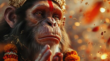 Aufkleber - A close-up shot of a monkey wearing a crown. This image can be used to depict humor, royalty, or even as a representation of the animal kingdom