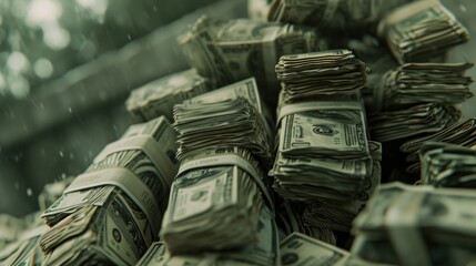 Poster - A pile of money sitting on top of a table. Suitable for financial concepts and business themes