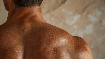 Poster - A close-up image of a person without a shirt. This versatile image can be used for various purposes