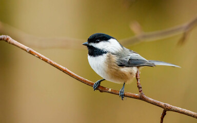 Wall Mural - close up black capped chickadee on pine