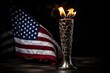 Iconic Olympic torch against the American flag, symbolizing sports unity.