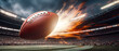 concept of an American football ball that was thrown at high speed leaving fire in its wake
