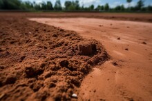 Sports field with red clay, pitchers mound, infield, sport, softball, game, dirt. Generative AI