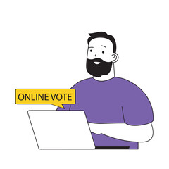 Fototapete - Online voting concept with cartoon people in flat design for web. Man takes part in democratic vote and choosing political candidates. Vector illustration for social media banner, marketing material.