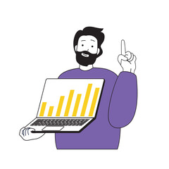 Leinwandbilder - Online voting concept with cartoon people in flat design for web. Man analyzing exit poll data graph and making political decisions. Vector illustration for social media banner, marketing material.