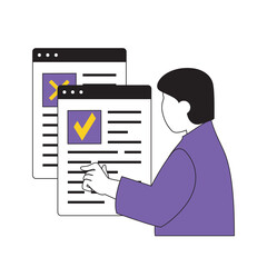 Fototapete - Online voting concept with cartoon people in flat design for web. Man choosing and selecting political candidates in ballot list. Vector illustration for social media banner, marketing material.