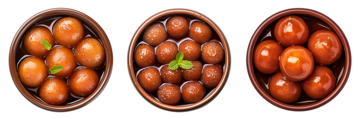 Wall Mural - Set of Gulab Jamun top view isolated on a transparent background
