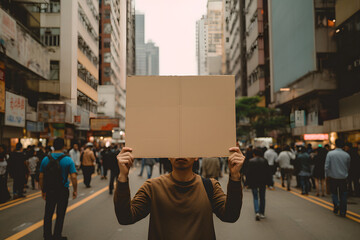 person holding up sign on the street as protest