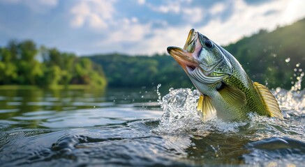 Wall Mural - Largemouth Bass attacking prey in the summer created with Generative AI Technology, ai, generative