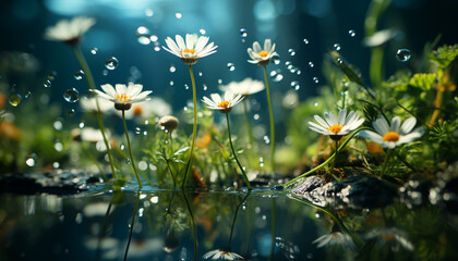 Nature beauty in summer fresh daisies bloom in green meadows generated by AI