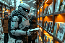 Man In Storm Trooper Suit Standing In Front Of Bookshelf. An Image Of A Man Dressed In A Storm Trooper Suit Standing In Front Of A Bookshelf.
