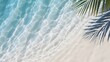 top view of water surface with tropical leaf shadow. Shadow of palm leaves on white sand beach. Beautiful abstract background concept banner for summer vacation at the beach.
