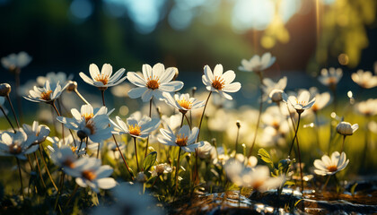 Sticker - Vibrant yellow daisy blossoms in a tranquil meadow during summer generated by AI