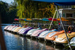 colorful boat cars in the lake harbor in chisinau