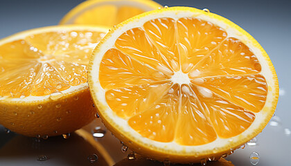 Poster - Freshness and vitality in a juicy, ripe citrus fruit slice generated by AI