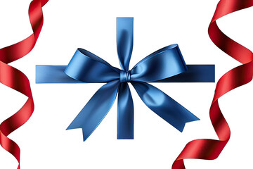 Elegant Gift Card With Blue And Red Ribbon And Floral Shape On Transparent Background