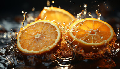 Poster - Freshness of citrus fruit, wet slice, healthy eating, refreshing drink generated by AI