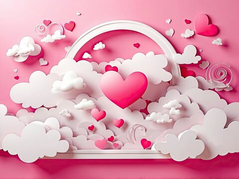 Valentine's day background with heart and clouds. 3d rendering