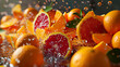 The visual splendor of a fruit cascade comes alive as red, yellow, and orange oranges harmoniously