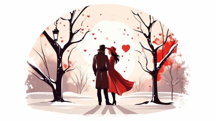 Wall Mural - Illustration of a Valentines Day Card. valentine love woman and man winter png like style