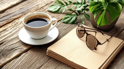 Canvas Print - A cup of coffee and a book on the table, AI