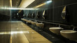 Clean men public toilet room empty with big window and light from outside, interior. Ai Generative