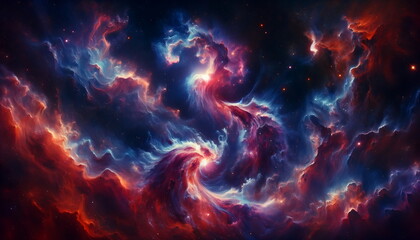 Wall Mural - A Background wallpaper of visual of Nebulae Rhythmic Dance in Deep Space, Infused with Swirling Motions and Vivid Colors for a Captivating Cosmic Choreography.