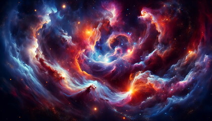 Wall Mural - A Background wallpaper of visual of Nebulae Rhythmic Dance in Deep Space, Infused with Swirling Motions and Vivid Colors for a Captivating Cosmic Choreography.