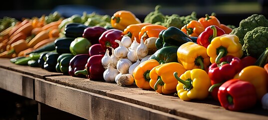 Colorful farmer s market with fresh produce and umbrellas for promoting local businesses and goods