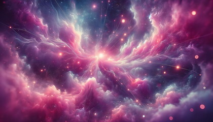 Wall Mural - A Symphony of Abstract Starlight and Pastel Nebulae. Abstract starlight weaves through pink and purple clouds of stardust. Space background