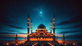 Fototapeta  - Mosque wallpaper background that shines at dawn and looks beautiful and charming