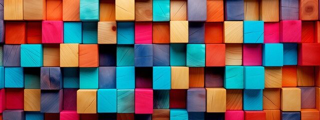 Sticker - Abstract Colorful Background Made of Colored Wooden Cubes