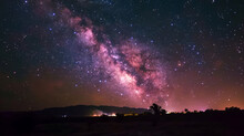 Fireworks With Blur Milky Way Background. Ai Generative