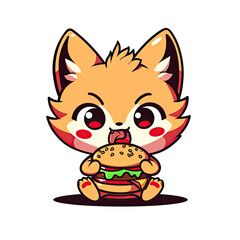  CUTE CHIBI CHARACTER OF A FOX EATING A BURGER