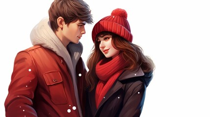 Wall Mural - Couple of man and woman in love. valentine love woman and man winter png like style