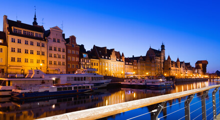 Sticker - Night embankment of Moltawa River in Gdansk in the Poland.