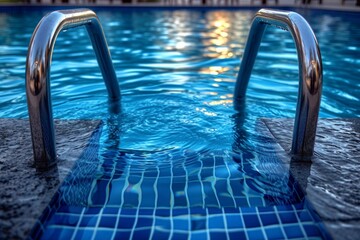 Poster - Entrance to the pool. Background with selective focus and copy space