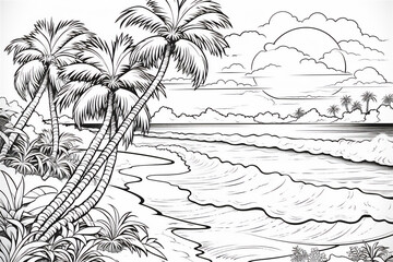 Wall Mural - tropical island with palm trees sketch