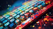 Closeup Of A Paintsplattered Keyboard, Evidence Of The Hours Spent Creating Digital Art.
