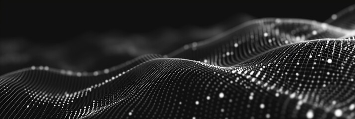 Abstract background with interweaving of colored dots and lines. The musical stream of sounds. Colorful technology futuristic banner.