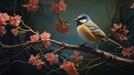 Naklejka na meble Colorful Bulbul Perched Serenely on a Delicate Branch Amidst Lush Foliage - AI-Generative