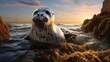 Graceful Grey Seal Surfacing in Ocean Waters on Rocky Beach with Elegance and Presence - AI-Generative