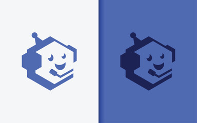 Poster - Simple Minimalist Robot Using Headphone with Microphone Design Concept. Simple Flat Vector Symbol Illustration.