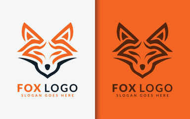Poster - Simple Minimalist Fox Logo Design. Isolated on White and Orange Background. Flat Vector Logo Illustration.
