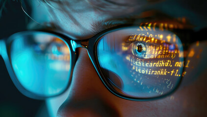 Wall Mural - a person's eye looking at a computer screen with programming code on screen